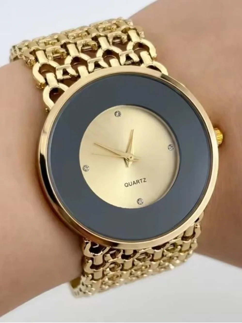 Anthropologie Gold and Black Linked Bracelet Watch